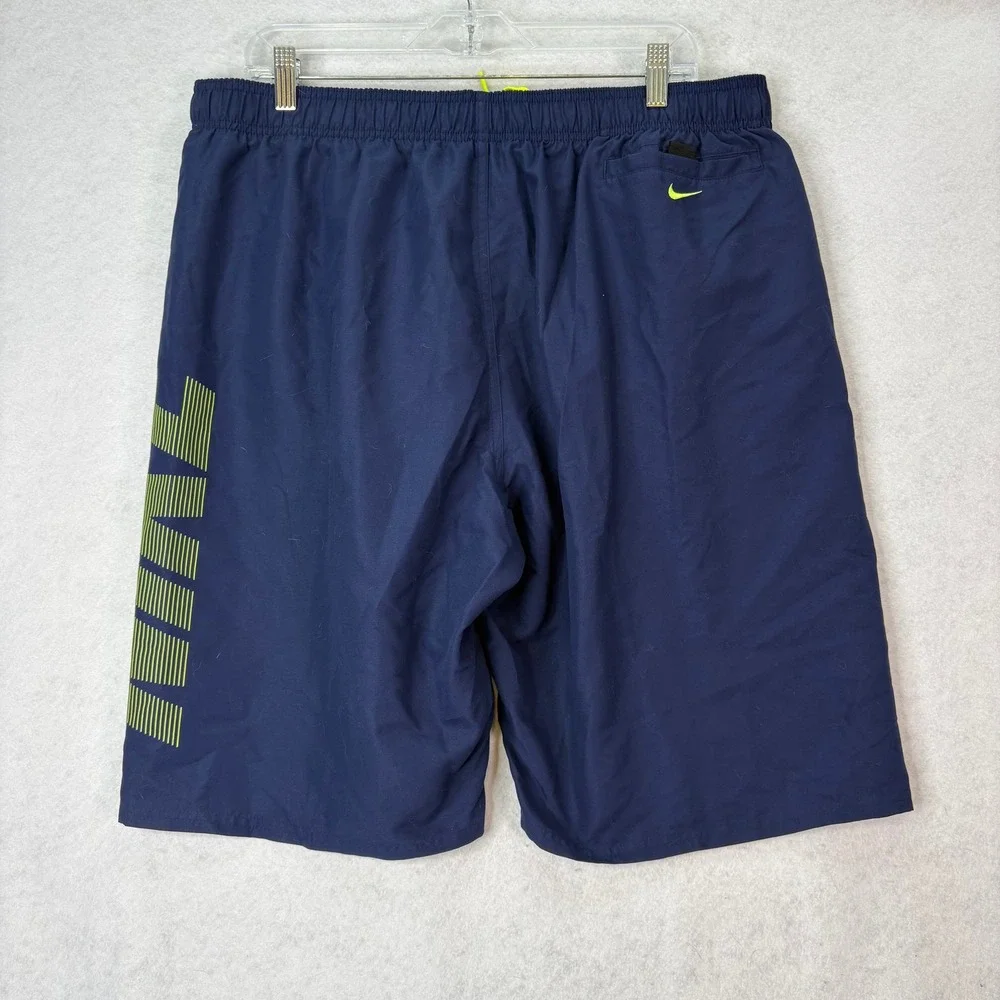 Nike‎ Navy Blue Graphic Logo Swim Trunks Mens XXL Athletic Beachwear Summer Vaca